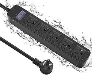 Outdoor Power Strip Waterproof with 5 Outlet, Garden Weatherproof 1700J Surge Protector, Christmas Multiple Outlet Exterior Socket for Lighting Appliances. 10 FT Extension Cord Strip with Flat Plug.