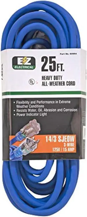 Eastman 25 Feet All Weather Extension Cord with Indicator Light, Electrical 3-Prong Wire, 60994