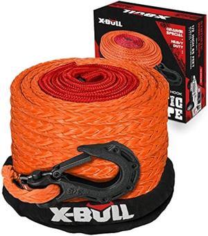 X-BULL Synthetic Winch Rope - Cable Kit -1/2 X 85ft 32000LBS Winch Line with Protective Sleeve Forged Winch Hook Safety Pull Strap go for 4WD Off Road Vehicle Truck SUV ATV UTV-Orange