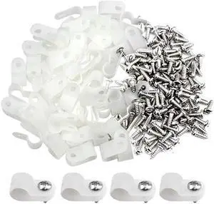 XINGYHENG 100pcs White Nylon R-Type Cable Clamps Fastener for 1/8 Inch (3.2mm) Dia Wire Tube Plastic Wire Cord Clip Fixer with 100 Pack Screws for Wire Management