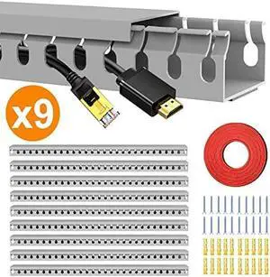 Alritz Cable Raceway Kit, 138 inch Open Slot Wiring Raceway Duct with Cover Cable Management System to Hide Under Desk/TV/Computer/Power Cords - 15.4 X 1.6 X 0.8 Inch(LWH)