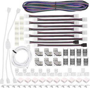 LED Light Strip Connectors Kit,10mm 4 Pin Waterproof 5050 RGB LED Strip Connectors,Includes 14 Types of Solderless Multicolor LED Strip Light Connectors