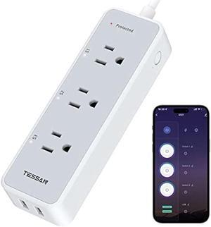 Smart Power Strip Surge Protector 900J, TESSAN WiFi Extension Cord with 3 Individually Remote Controlled Outlets Socket 2 USB, Wall Mountable Timer Smart Plug Compatible with Alexa& Google Home