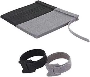 150 PCS Reusable Cable Ties with Hook and Loop, Multi-purpose Adjustable 8 Inch Cable Management Wire Ties Cable Straps for Organizing Home, Office and Data Centers (Black+Gray)