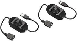 MECCANIXITY LED Strip Dimmer Switch 5V DC USB Female to Male Extension Cord with Rotary Switch Controller for LED Strips Lights, Black Pack of 2