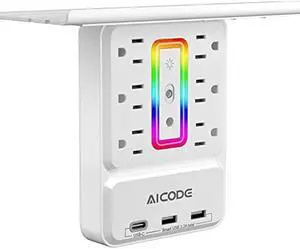 Socket Outlet Shelf AICODE Surge Protector with 6 Nightlight Wall Outlet Extender 6 Outlet with 3 USB Ports(1 USB C) Wall Plug Expander Charging Shelf for Home Dorm Kicthen