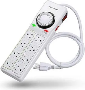 Fosmon Reptile Light Timer, 8-Outlet Timer Power Strip with Surge Protector, Mechanical Timer Extension Cord for Reptile Cage, Aquarium, Terrarium, Bearded Dragon/Reptile Habitats Tanks etc