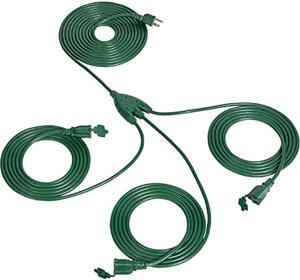 SURAIELEC Outdoor Extension Cord with Multiple Outlets, (15+10+10+10) 45FT Total, 25FT End to End, 1-3 Multi Plug Splitter, 16/3C SJTW, for Landscape, Christmas Lights, Halloween Decorations, Green
