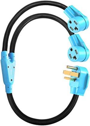 CircleCord 4 Prong Dryer Y Splitter 3 FT, NEMA14-30P Male to Two NEMA 14-30R Female, 30 Amp 250 Volt 7500W STW 10 AWG Dryer Y Adapter Cord, for Dryer Outlet and Level 2 EV Charging