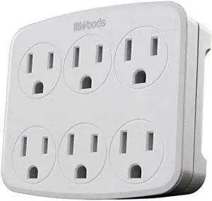Woods 41196 Wall Adapter with 6 Grounded Outlets, White