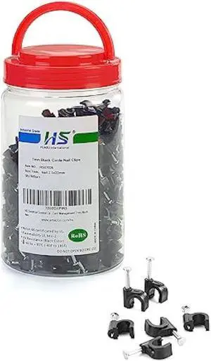 HS Electrical Coaxial Cable Clips Outdoor 500 Pack Nail-in Wire Clamps,Nail Wire Holder Cord Management 7mm,Black