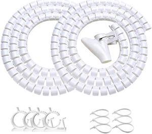 White Cable Management Zipper Tubes, Power Cord Organizer Protectors for Pets, 2 PCS VIWIEU Cable Bundler with Free Electrical Cable Clips and Zip Ties, Computer Under Desk Wire Holder Solutions
