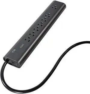 Vari Power Strip (8 Foot) - Black Extension Cord with Multiple Outlets & Power Surge Protection - Outlet Extender with 7 Plug in Points - Fits in Cable Management Tray - Office Desk Accessories