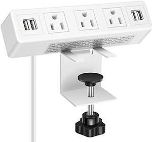 3 AC Outlet Desk Clamp Power Strip White, Desk Mount USB Charging Power Station, Removable Desktop Edge Power Center Plugs Output 125V/60HZ/12A/1500W, USB 5V/4A 6.56FT Cable