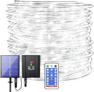 Solar Rope Lights Outdoor Waterproof - 72ft 200LED Solar Powered Outdoor Rope Lights with Remote LED White Rope Lights Solar Tube Fairy Lights for Pool Fence Tree Path Garden Wedding Cool White