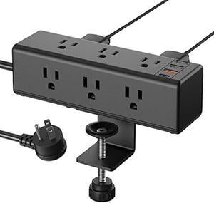 CCCEI Desk Clamp Power Strip with 9 Outlets, Desktop Edge Mount Surge Protector with USB-A and 45W USB-C Ports, Widely Spaced Desk Outlet Fast Charging Station, 10 FT Flat Plug, Fit 1.6 inch Table.