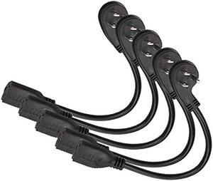 Flat Plug Short Extension Cord, Right Angle 3 Prong, 1625 watts, 16 AWG, 13 amps 125 Volts, UL Listed, 5 Pack, Black 1 Foot by ClearMax