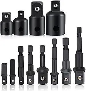 12 Pieces Set Impact Drill Socket Adapter, 1/43/81/2 Hex Shank Adapter Reducer with Extension Set Impact Driver Conversions, Active Rust Protection By Black-Phosphate Coating Treatment