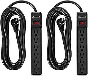 DEWENWILS 2-Pack Power Strip Surge Protector,15 Ft Extra Long Extension Cord, Low Profile Flat Plug,15 Amp Circuit Breaker, 500 Joules, Wall Mount, Black, UL Listed