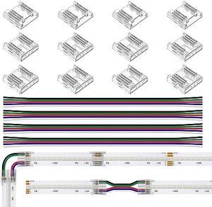 BTF-LIGHTING 5Pin 12mm 0.47in Width Transparent Connector Kit 8pcs Corner Connector 4pcs Gapless Solderless Connector 4pcs 5.9in Long 24AWG Extension Wires Support RGBW (+ R G B W) 5 Wires FCOB Strip