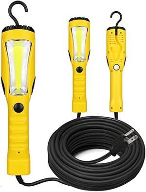 EP 25 Ft LED Work Light, 1200 Lumen COB LED Trouble Light - 16 Gauge SJTW Indoor Outdoor Extension Cord, Handheld, Magnetic Base, Rotatable Hanging Hook - Yellow