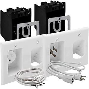 TOPGREENER TV Cord Hider in-Wall Cable Management System for Wall Mounted TV, 2-Gang Low Voltage Pass Through Cable Concealer Wall Plates, TG115RPS, White