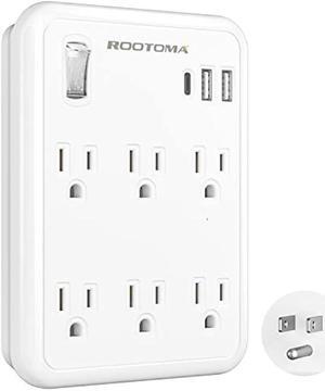 USB Wall Outlet Extender with On Off Switch, surge protector outlet,6 AC Multi-Plug Outlet with 3 USB Ports (1 USB C), 490 Joules, Flat outlet splitter with Spaced Outlet for Home, Office, College