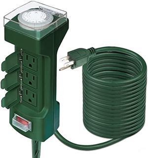 Kasonic 24 Hour Outdoor Stake Timer, 6 Outlets 6 ft Extension Cord Mechanical Power Timer for Holiday Light, Yard Garden, ETL Certified, Weatherproof Safety Cover- Green