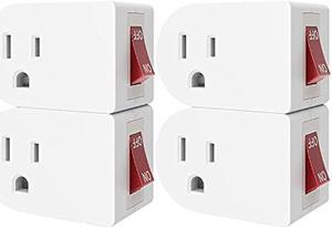 Oviitech 4 Pack Grounded Outlet Wall Tap Adapter with On/Off Power SwitchSingle Outlet with Switch in White