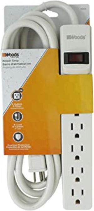 Woods 41436 Power Strip with 6 Outlets and Overload Safety Switch, 8 Foot Cord, White