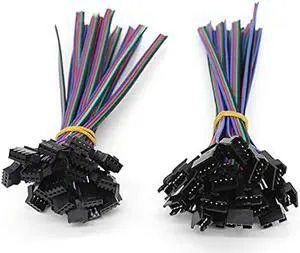 RGBZONE 20Pairs JST SM 4PIN Plug Male to Female EL Wire Cable Connector Adapter for 5050 3528 RGB LED Strip Light