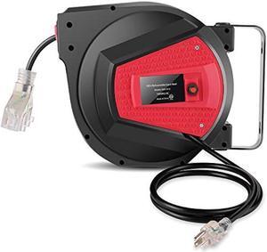 Retractable Extension Cord Reel, 50 FT Heavy Duty Industrial 14AWG/3C Power Cord, Outdoor Electrical Cord with 3 Grounded Outlets Lighted Triple Tap