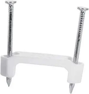 Gardner Bender PS-75 Insulated Staples, ¾ Inch, Secures Romex, UF & (NM) Non-Metalic Cable, Polyethylene - UV Resistant, Splinter Free, 50 Pk, White
