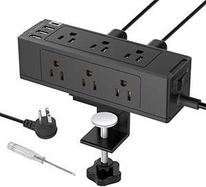 Desk Clamp Power Strip with USB C, Desk Surge Protector Power Strip with 9 AC Plugs 4 USB Ports, Desktop Edge Mount Outlets Charging Station, 6 FT Flat Plug, Removable Clamp Power Strip