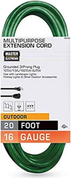 Master Electrician 02352-05ME 20-Foot 16/3 Vinyl Landscape Outdoor Extension Cord, Green 20-Feet