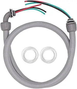4FT 1/2-Inch Electrical AC Whip Kit,Nonmetallic Liquid Tight Flexible Electrical Conduit,6FT of Connecting Wires 3-Conductor 10-Gauge Wires with Straight/90 Degree Fittings