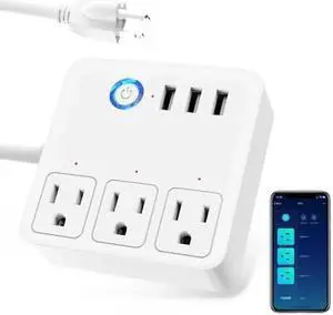 GHome Smart Power Strip, 3 USB Ports and 3 Individually Controlled Smart Outlets, WiFi Surge Protector Works with Alexa Google Home, Home Office Cruise Ship Travel Multi-Plug Extender Flat Plug, 10A