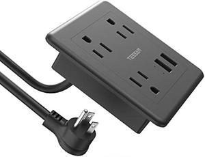 Furniture Recessed Power Strip with 2 USB Ports, TESSAN Flush Mount Outlet with Surge Protector, 5 ft Desk Charging Station for Sofa, Table, Cabinet, Conference Black