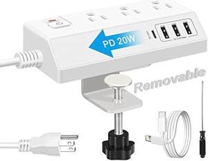 Desk Clamp Power Strip with USB C (20W PD) - Removable Surge Protector with 3 Outlet 4 USB Ports - Multi Outlet Plug Edge Mount Desktop Power Station Charging Hub - Home Office Desk Accessories