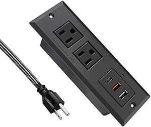 20W Recessed Power Strip USB C Fast Charge Desk Power Outlet Type C Flush Mounted Extension Power Plug for Conference Countertop Desktop Drawer Sofa ETL Listed (Black)