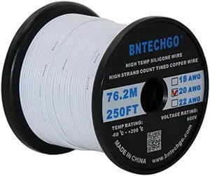 BNTECHGO 20 Gauge Silicone wire spool 250 ft White Flexible 20 AWG Stranded Tinned Copper Wire