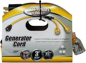 Coleman Cable 19348802 GENCORD, 10/4 Stow 3' Black TWLOCK L14-30, L14-30P to (2) 10/3 Lighted 5-20R, Yellow