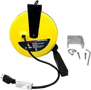 Aceland 25ft Retractable Extension Cord Reel with 3 Electrical Outlets, 16AWG/3C SJT Power Cord for Indoor & Outdoor Use, UL Listed