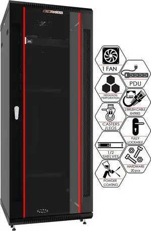 Server Rack - Wall Mount Network Enclosure - Locking Wall IT Cabinet - 19 Inch Rack Av Audio Video Rack Lockable Cabinet Network Rack - Powerbar - Shelf - Fan - Feet (22U (24" w x24 d x43 h))