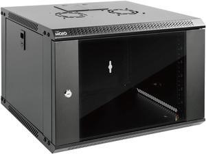 6U Wall Mount Server Cabinet IT Network Rack Enclosure Lockable Door and Side Panels Black,Cooling Fan,Standard Glass Door,17.7inch Depth,for 19 IT Equipment,A/V Devices