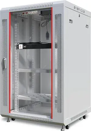Sysracks 18U Wall Mount Gray IT Network Av Data Server Rack Cabinet Enclosure 24 Inch Depth - 2 Shelves - 8-Way PDU - Fan - Casters - Hardware