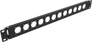 1U Hinged D-Series 12 Connectors Punch-Out Component Panel for 19 inches Sound, AV, Computer -Equipment Racks- Patch Panel Compatible with XLR, HDMI (1U12D)