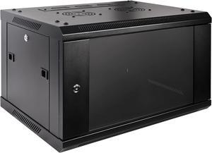 6U Professional Wall Mount Server Cabinet Network Rack Enclosure with 2X Quiet Cooling Fan, 1x Brush Cable Management Panel, Black