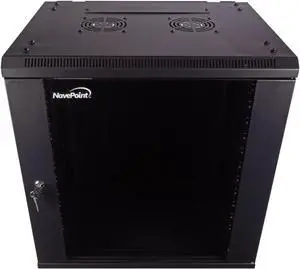 NavePoint 12U Server Cabinet Wall Mount Rack Enclosure Includes 2 Fans, Locking Glass Door, Removable Side Panels  12U Network Cabinet 17.7 Deep, 19 Inch Server Rack for IT and A/V Equipment