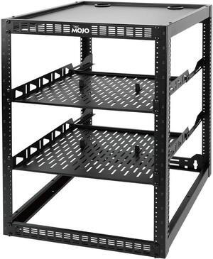 16U Open Frame Rack for Servers & AV Gear,Server Rack Floor Standing or Wall Mounted,with 2 PCS 1U Rack Shelves & Mounting Hardware,Network Rack for 19" Networking,Servers and Audio